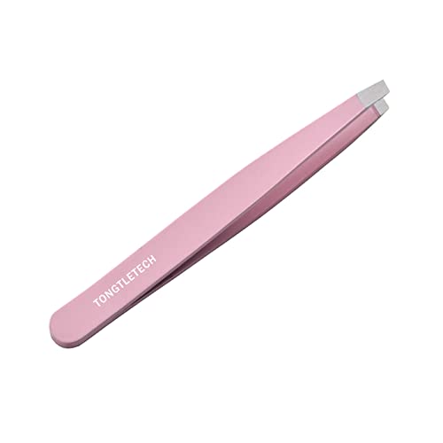 Slant Tweezers – Precision Slant-Tip Pink Eyebrow Tweezer Stainless Steel Facial Hair Plucking for Men and Women