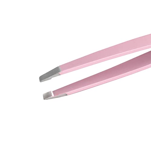 Slant Tweezers – Precision Slant-Tip Pink Eyebrow Tweezer Stainless Steel Facial Hair Plucking for Men and Women