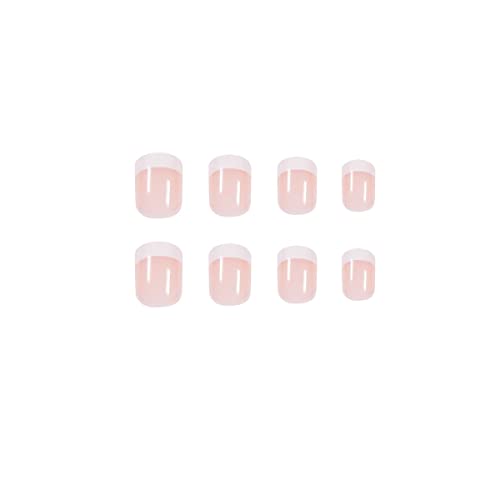 JUSTOTRY 24 Pcs Short False Nails Square,White French Press on Nails Pattern, Pretty Milky Fake Nails Short with Nail Glue, Stick on Nails for Wo
