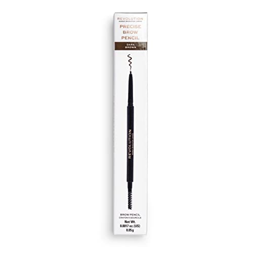 Makeup Revolution, Precise Brow Pencil, Dual Ended Eyebrow Pencil And Spoolie Brush, Fine Tip, Dark Brown, 9g