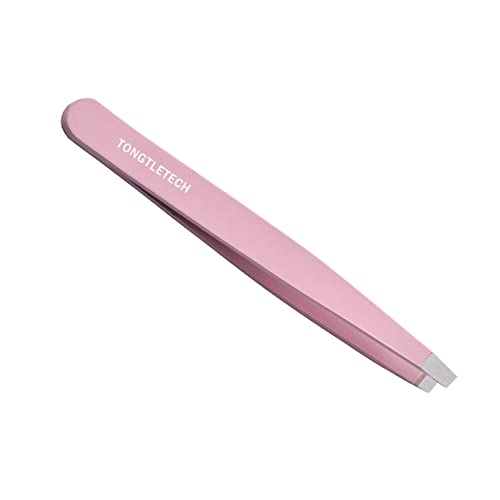Slant Tweezers – Precision Slant-Tip Pink Eyebrow Tweezer Stainless Steel Facial Hair Plucking for Men and Women