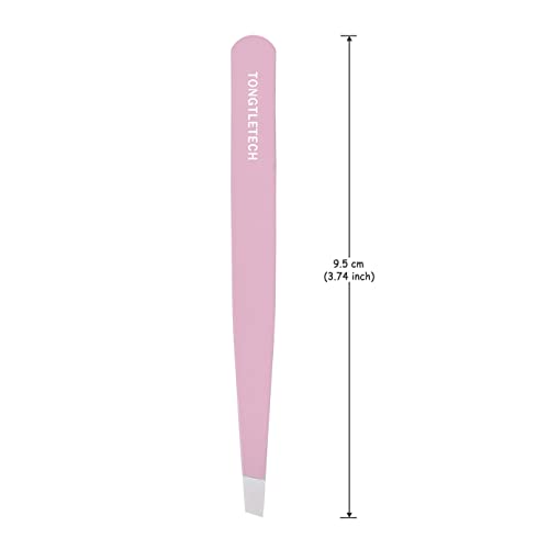 Slant Tweezers – Precision Slant-Tip Pink Eyebrow Tweezer Stainless Steel Facial Hair Plucking for Men and Women