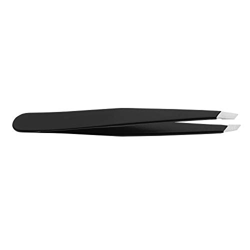 Eyebrow Tweezers Stainless Steel Facial Hair Removal Tweezers in Black Matte with Slanted Tip for Easy Plucking by AURAY