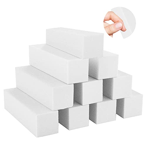 Sibba 10 Pcs Nail Buffer Block Manicure Pedicure Tools Professional White Sanding File Blocks for Smoothing Shaping or Polishing Buffing Natural
