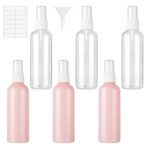 6 Pcs Travel Perfume Spray Bottles, 100ml Empty Plastic Fine Mist Atomiser Bottle Small Refillable Cosmetic Containers with 2 Funnels and Label f