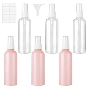 6 Pcs Travel Perfume Spray Bottles, 100ml Empty Plastic Fine Mist Atomiser Bottle Small Refillable Cosmetic Containers with 2 Funnels and Label f
