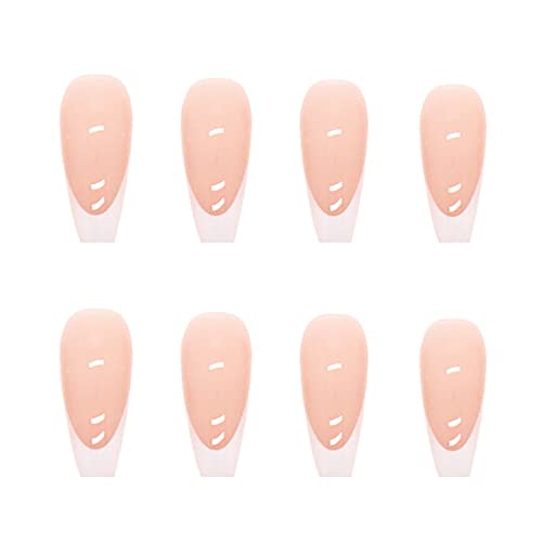 Daterkey 24pcs French Short Square Fake Nails Nude Pink False Nails Rhinestone Flowers Press on Nails for Women and Girls (D)