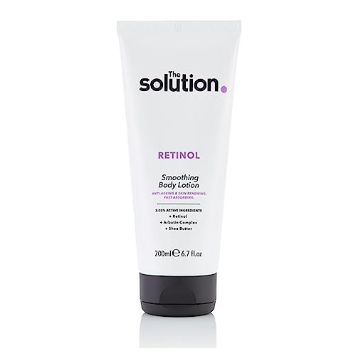 The Solution Retinol Smoothing Body Lotion With Anti-Ageing formula that targets wrinkles and renews skin With Shea Butter to Firm and Hydrate.,