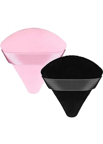Premium Powder Puff Set Of 2, Makeup Sponge, Triangle Powder Puff Is Soft On Your Skin, Powder Puff Face Triangle Sleek Design And Finger Strap M