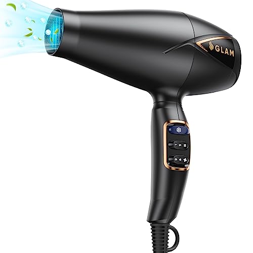 Professional Hair Dryer,GLAM hairdryer 2300W AC Motor fast Drying Salon Blow Dryer Ionic 3 heat 2 speed settings cold Button, with accessories Di