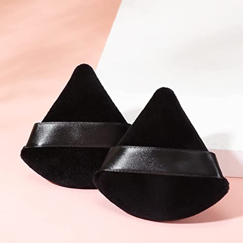 Patelai 2 Pcs Powder Puff Makeup Triangle Soft Sponge Reusable Sponges with Strap for Loose Cosmetic Foundation Wet Dry (Black)