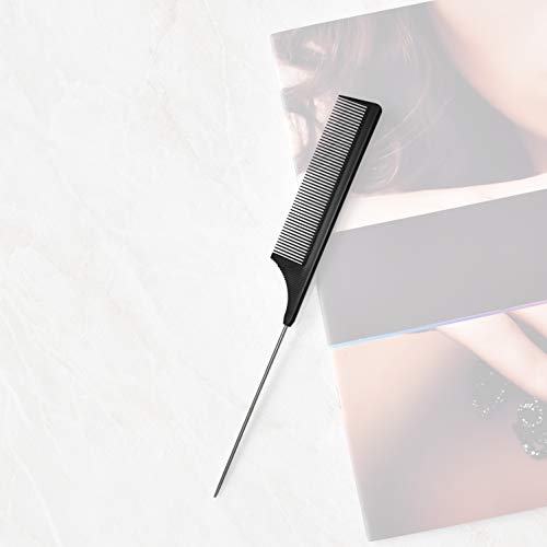 Hair Comb - a Professional Anti-static Carbon Fibre Metal-Pin Tail Comb,Heat Resistant Barber and Salon Rattail Comb with Non-skid Paddle Parting