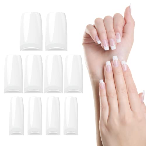 Fake Nails Tips - Natural Colour - 10 Sizes Pack of 500 – Half Cover Acrylic Nails for Women & Girls - Smooth and Lightweight Oval False Nails Se