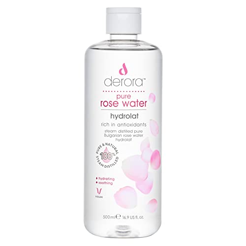 Pure Rose Water by Derora - 100% Pure & Natural Hydrolat Spray | Skincare for Soothing & Hydrating The Skin, Face & Hair | Vegan & Cruelty Free (
