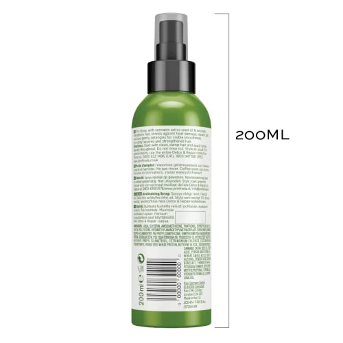 John Frieda Detox & Repair Care & Protect Heat Protection Spray 200 ml, Detangling and Strengthening Spray for Dry, Stressed and Damaged Hair, Le