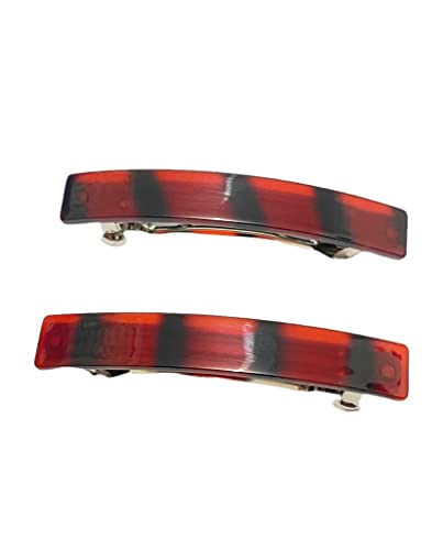 2pcs Large Rectangular French Design Hair Barrette Clip Pins Grips Smooth Elegant Womens Girls Hair Clips Slides Accessories Length 8CM (2pcs Bla