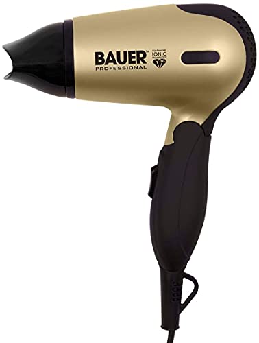 Bauer Professional 38850 Travel Hair Dryer Set / Compact 1200W Travel Hair Dryer with Folding Handle / Carry Case, Hairbrush & Comb / 2 Heat & Sp