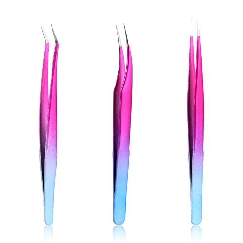Lash Tweezers Set, 3Pcs Stainless Steel Lash Extension Tweezers 3 Styles Straight and Curved Eyelash Tweezers for Removing Eyebrows False Lashes