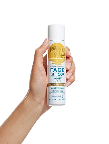 Bondi Sands SPF 50+ Fragrance Free Face Sunscreen Mist | Broad Spectrum UVA & UVB Protection with 72 Hour Hydration, Invisible Finish, Dermatolog