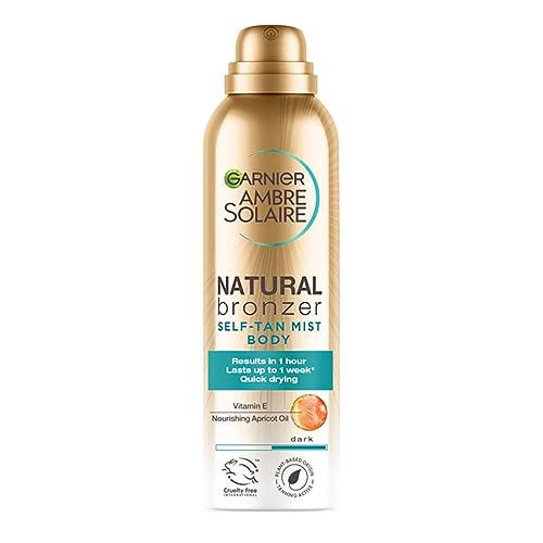 Garnier Ambre Solaire Natural Bronzer Quick Drying Body Self Tan Mist, Medium, Intense & Streak Free Fake Tan, Lasts Up to 1 week, Approved by Cu