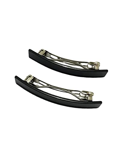 2pcs Large Rectangular French Design Hair Barrette Clip Pins Grips Smooth Elegant Womens Girls Hair Clips Slides Accessories Length 8CM (2pcs Bla