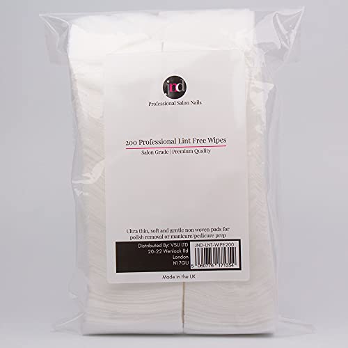 JND Professional 100% Lint Free Absorbent Wipes Pack of 200, Prep, Clean & Finishing Gel Nail Polish Cotton Fabric Pad Wipe