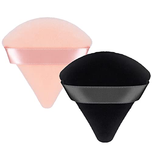 Patelai 2 Pcs Powder Puff Makeup Triangle Soft Sponge Reusable Sponges with Strap for Loose Cosmetic Foundation Wet Dry (Black)