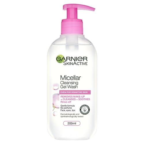 Garnier Micellar Gel Face Wash For Sensitive Skin 200ml, Gentle Face Cleanser & Makeup Remover, Recognised By The British Skin Foundation, Rinse-