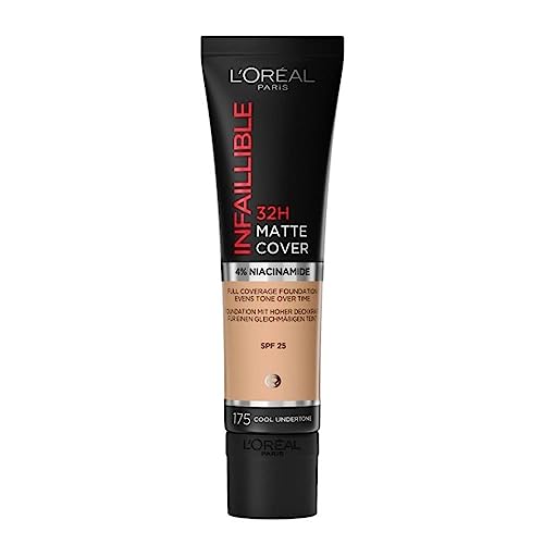L'Oreal Paris Cover Liquid Foundation, With 4% Niacinamide, Long Lasting, Natural Finish, Available In 20 Shades, Spf 25, Infallible 32H Matte Co