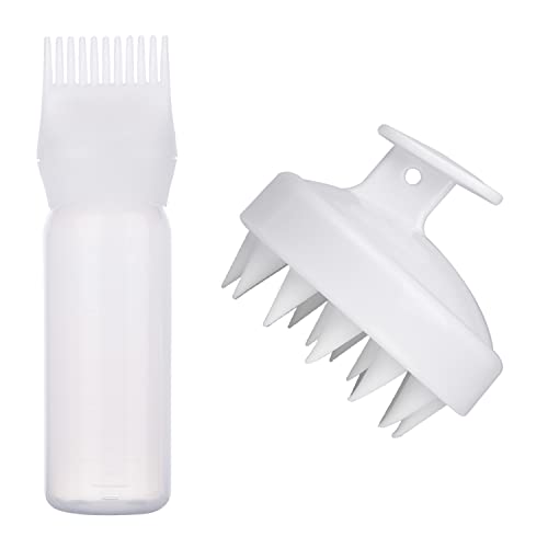 MFUOE Root Comb Applicator Bottle with Scalp Massager Shampoo Brush Hair Coloring Dye and Scalp Treatment Tools(Pink)
