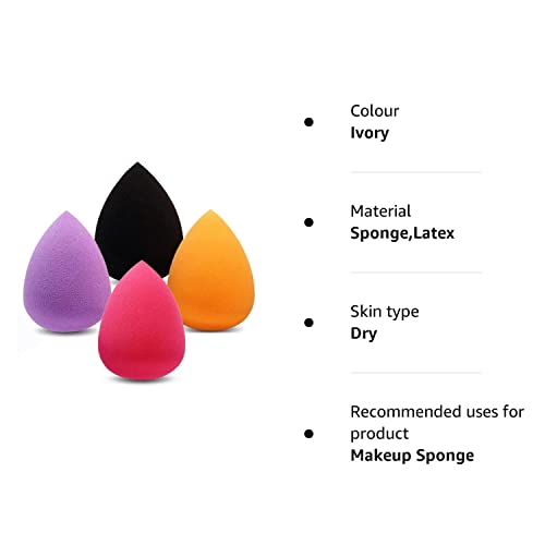 Makeup Sponge Blender Set of 4 - Non Latex, Soft, Multi-colored Foundation Blending Sponges for Cream, Powder and Liqui