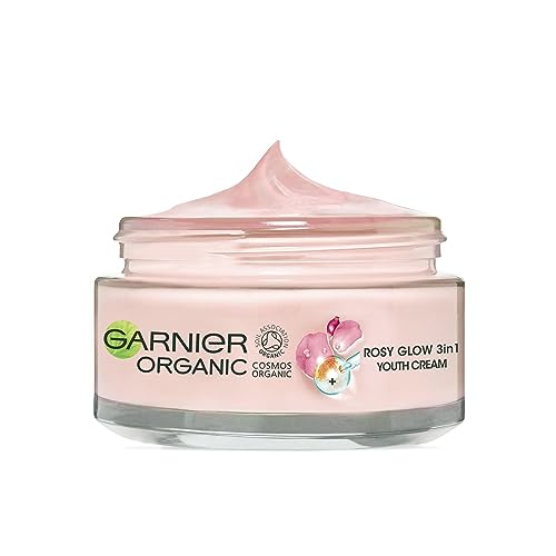 Garnier Youth Organic Rosy Glow 3 in1 Youth Cream with Rosehip Seed Oil, White, 50 ml (Pack of 1)