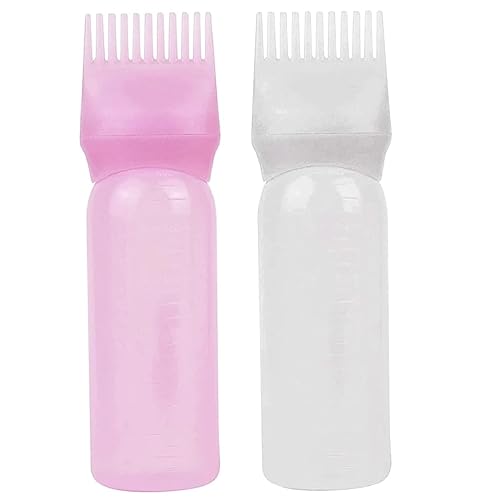 Hair Dye Brush Bottle (2 Pcs) Root Comb Applicator Bottle Hair Colouring Dye Applicator Scalp Treatment Bottle Plastic Squeeze Bottles for Hair C