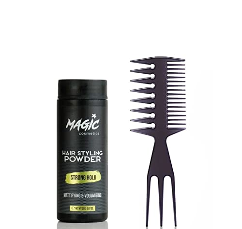 Magic Cosmetics Hair Styling Powder 20gr | Unisex Root Hair Styling Powder | Matt Look | Anti-Gravity Powder Styler & 032 Hair Beard Styling Comb