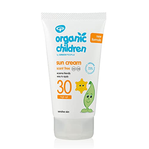 Green People Organic Children Scent Free Sun Cream SPF30 150ml | Natural, Organic Sunscreen for Kids | Eczema Friendly, Sensitive Skin, Prickly H