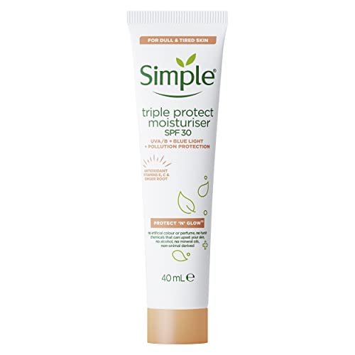 Simple Protect 'N' Glow Triple Protect Moisturiser SPF 30 3x protection against UVA & UVB rays, blue light and pollution all-day hydrating face c