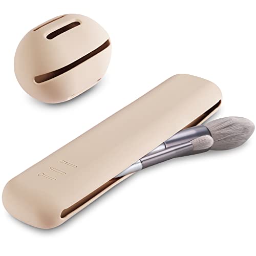 Qetlavee 2pcs Travel Makeup Brush Holder,Portable Makeup Brush Case for Travel,1pcs Makeup Brush Organizer+1pcs Makeup Sponge Holder,Silicone Fou