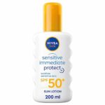 NIVEA SUN Protect and Sensitive Sun Spray (200 ml), Sunscreen with SPF50, Suncream for Sensitive Skin with Aloe Vera, Immediately Protects Agains