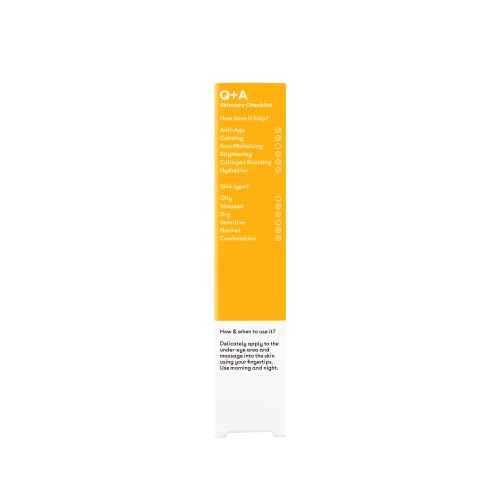 Q+A Vitamin C Eye Cream, a blend of Vitamin C, Cherry Extract, and Glycogen, to reinvigorate delicate skin, delivering an essential hit of moistu