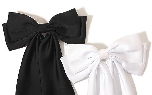 Bow Hair Clips Hair Slides Solid Color Bowknot Hairpin French Barrette with Long Silky Satin Tail Large Bows for Women Girls Hair Barrettes Scrun