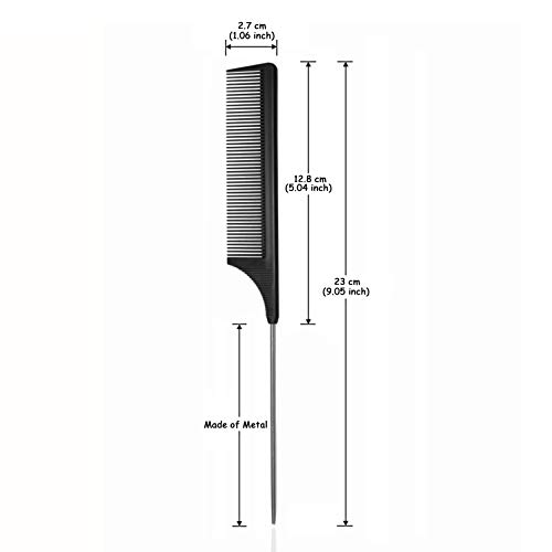 Hair Comb - a Professional Anti-static Carbon Fibre Metal-Pin Tail Comb,Heat Resistant Barber and Salon Rattail Comb with Non-skid Paddle Parting