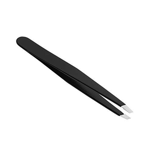 Eyebrow Tweezers Stainless Steel Facial Hair Removal Tweezers in Black Matte with Slanted Tip for Easy Plucking by AURAY
