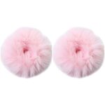 2 PCS PINK Plush Faux Fur Rabbit Hair Ties, Fluffy Scrunchy Hair Scrunchie Bobbles Elastic Hair Bands Holder Ponytail hair band Pompom Scrunchie