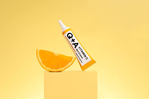 Q+A Vitamin C Eye Cream, a blend of Vitamin C, Cherry Extract, and Glycogen, to reinvigorate delicate skin, delivering an essential hit of moistu