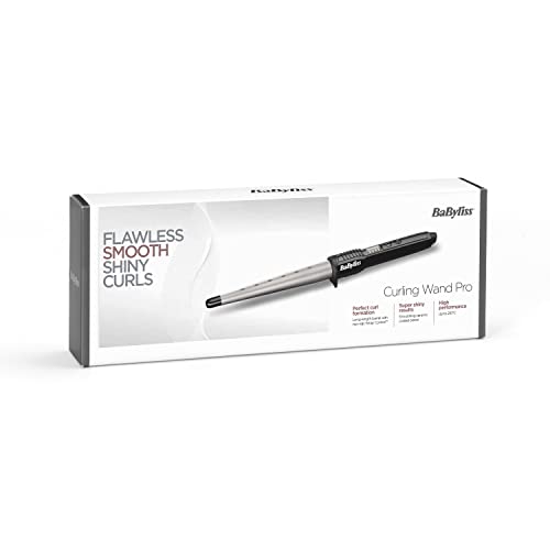 BaByliss Ceramic Curling Wand Pro, Flawless curls, 13 - 25 mm conical barrel, wrap control, variable heat
