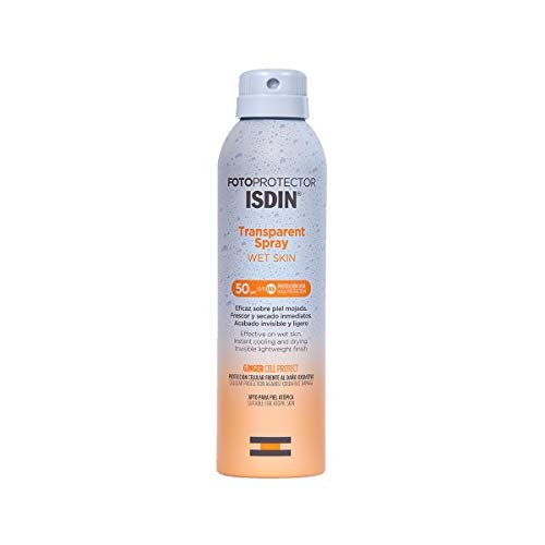 ISDIN Fotoprotector Transparent Spray SPF 50 (250ml) | Wet Skin Sunscreen | Effective on wet skin | instant cooling and drying spray