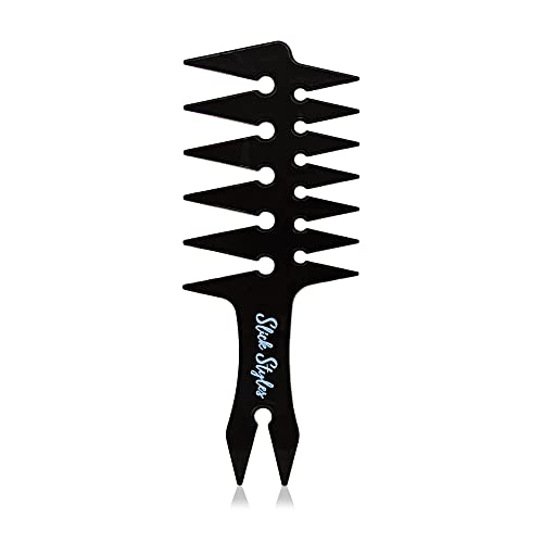 Slick Styles Texture Comb, Black Hair Styling Barbers Comb Wide Tooth Comb 200mm x 80mm Large Two Sided Mens Comb Fantail Handle
