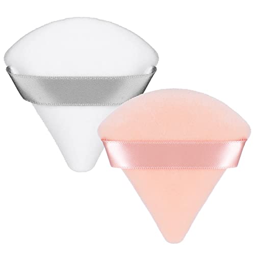 Patelai 2 Pcs Powder Puff Makeup Triangle Soft Sponge Reusable Sponges with Strap for Loose Cosmetic Foundation Wet Dry (Black)