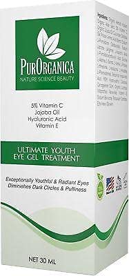 PurOrganica Eye Cream - Limited Edition - for Dark Circles, Puffiness, Eye Bags and Wrinkles – Double Sized 30ML - Organic Anti Ageing Cream with