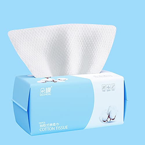 Cotton Facial Dry Wipes 100 Count, Deeply Cleansing Disposable Face Towel Cotton Tissue, Multi-Purpose for Skin Care, Make-up Wipes, Face Wipes a